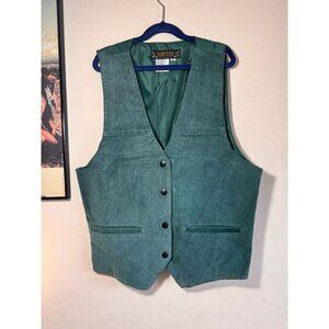 Vintage Don't Stop Men Green Suede Leather Vest Cowboy Western Size Medium